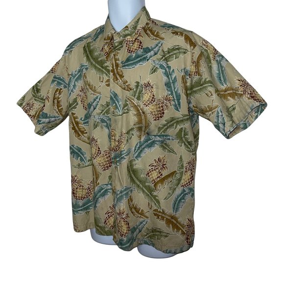 Cooke Street Vintage 1990's Tan Leaf Pineapple Hawaiian Button Front Shirt L - Picture 5 of 12